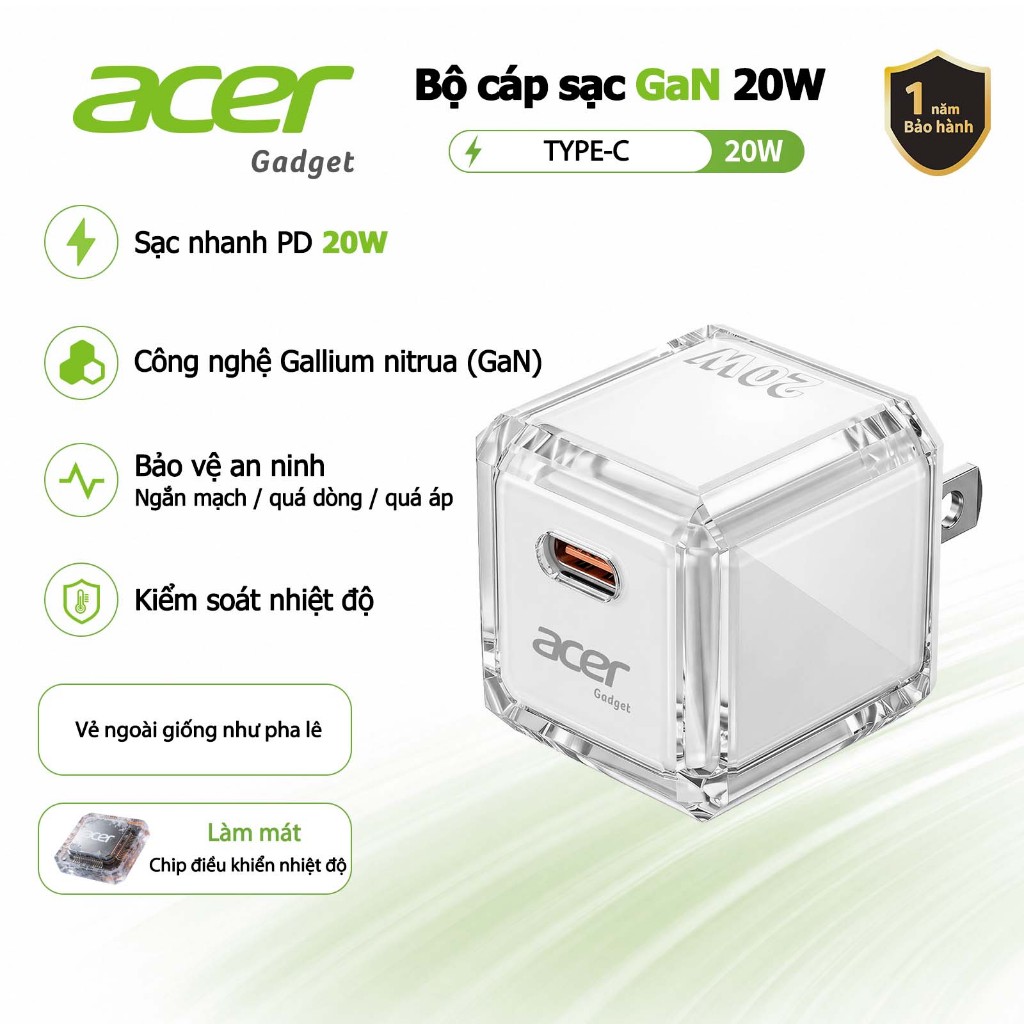 Acer Bộ sạc GaN USB C 20W nhanh Type-C 35W Củ sạc nhanh USB 67W PD 65W Power Adapter Sạc điện cho Kh