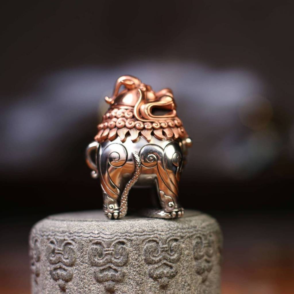 Tốt Lành Quái Vật Đồ Trang Trí Đồng Thau Mạ Bạc Lư Hương Trà Không Gian Đồng Lư Hương 06016 #.