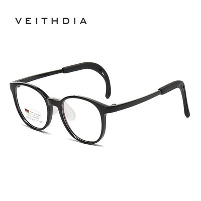 Kính trẻ em hình bầu dục cổ điển VEITHDIA Ống kính phẳng TR90 Khung kính cho quang học 12788
