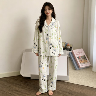 Bộ Đồ Ngủ Mới Cho Nữ Váy Ngủ Hoạt Hình Dễ Thương In Đồ Ngủ Bộ Ve Áo Dài Tay Mặc Nhà