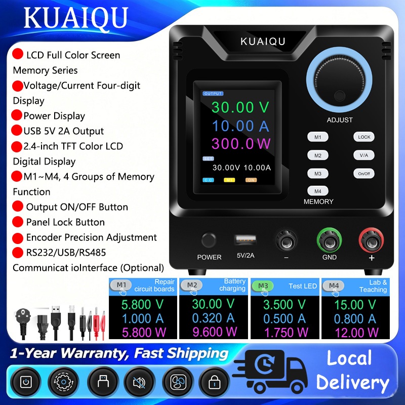 Bộ nhớ màn hình màu Bộ nguồn DC, Bộ nguồn băng ghế có thể điều chỉnh 30V 10A 300W cho các ứng dụng R