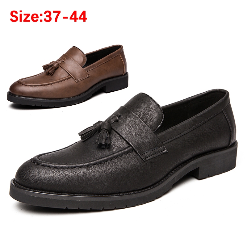 Size 37-44 Nam Mũi Nhọn Công Sở Giày Da Microfiber Tua Rua Trượt Trên Giày