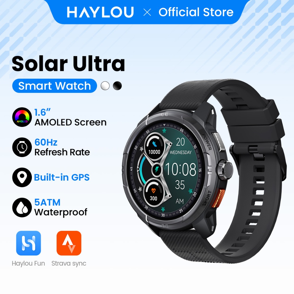 Haylou Solar Ultra GPS 1.6 "AMOLED 60Hz Màn hình Đồng hồ thông minh 5ATM Pin 22 ngày chống nước
