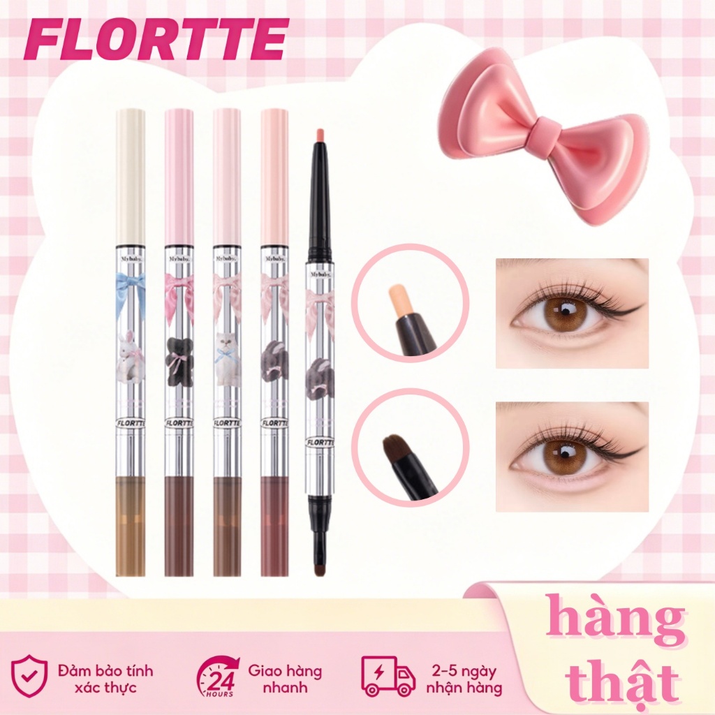 [FLORTTE] Bút Kẻ Bọng Mắt 2 Đầu Làm Bọng Mắt, Tạo Khối Mũi, Bắt Sáng Tự Nhiên