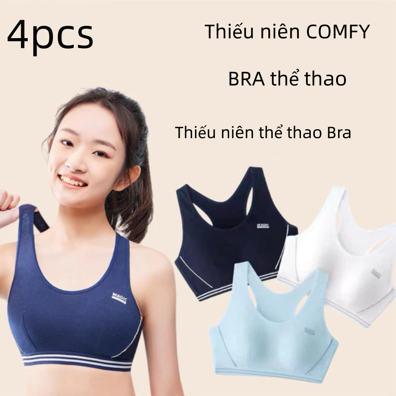 （4pcs）女式运动胸罩，透气吸吮薄学生胸罩， Áo bra thể thao nữ tập gym thể thao, áo lót học sinh đệm mút mỏng thoáng khí