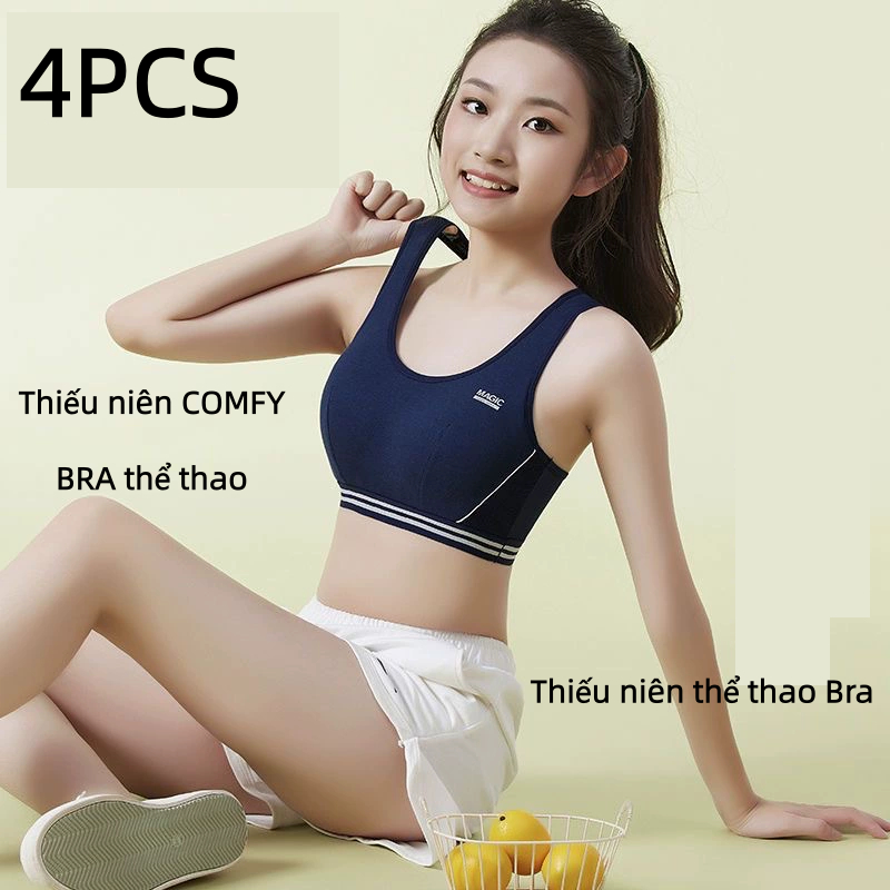（4pcs） Áo bra thể thao nữ tập gym thể thao, áo lót học sinh đệm mút mỏng thoáng khí, lưới 3 lỗ ôm dá