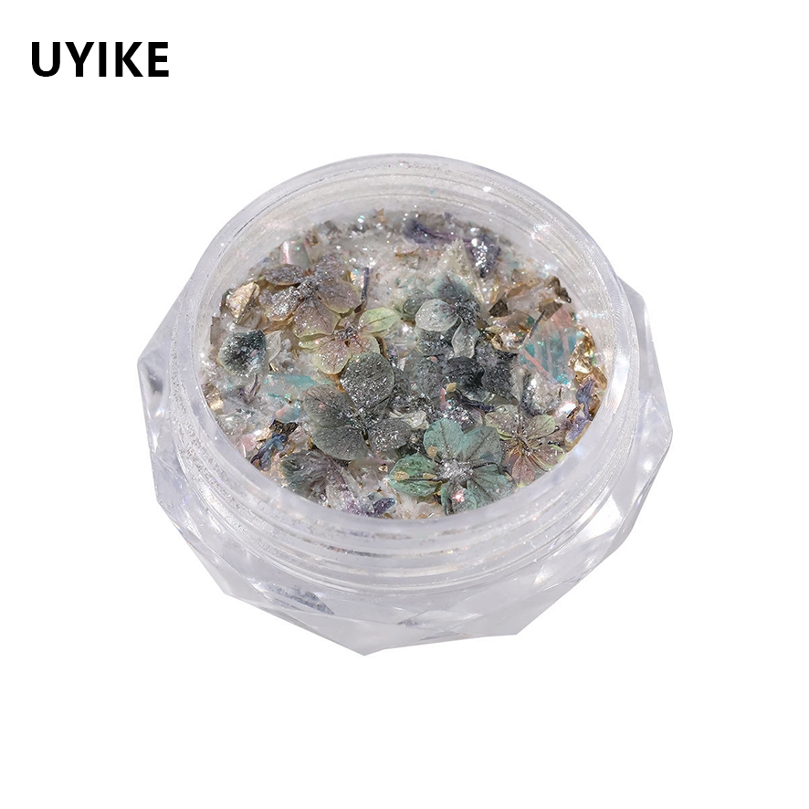 UYIKE Mystery Garden Opal Nail Powder, Dreamy Iridescent Fairy Cloud Thổ Cẩm, Hoa Khô Lấp Lánh & Món