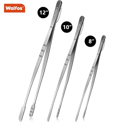 Walfos 8 / 10 / 12inch 430 Kẹp Thịt Nướng Bằng Thép Không Gỉ Kẹp Nấu Ăn Kéo Dài BBQ Buffet Nhà Hàng Thực Phẩm Tong Chống Trơn Trượt Dụng Cụ Nhà Bếp Đa Năng