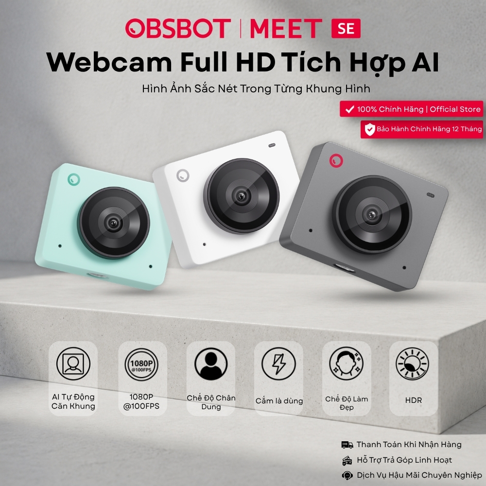OBSBOT Meet SE 1080P 100 FPS Webcam AI, Tự động lấy nét cho PC, Laptop, dùng livestream, học online