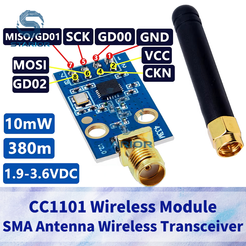 Mô-đun không dây CC1101 433 MHz với mô-đun thu phát không dây ăng-ten SMA cho Arduino