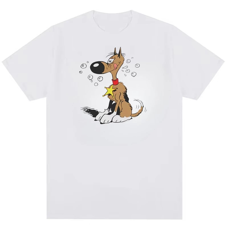 Lucky Luke Cảnh Sát Trưởng Chó Rantanplan Retro Hoạt Hình In Hình Áo Thun Cotton Hoài Cổ Hoạt Hình P