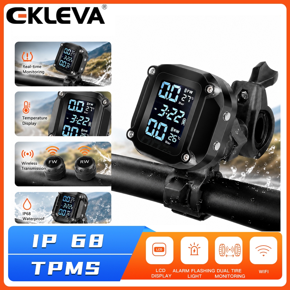 EKLEVA Xe Máy TPMS Hệ Thống Theo Dõi Áp Suất Lốp Xe Giám Sát Nhiệt Độ Hệ Thống Báo Động Sạc USB Moto