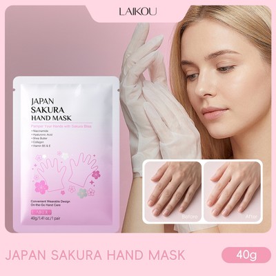 Mặt nạ cầm tay LAIKOU Nhật Bản Sakura Làm mềm tay Thô Dưỡng ẩm lâu trôi với Axit Hyaluronic Da mịn màng & rạng rỡ