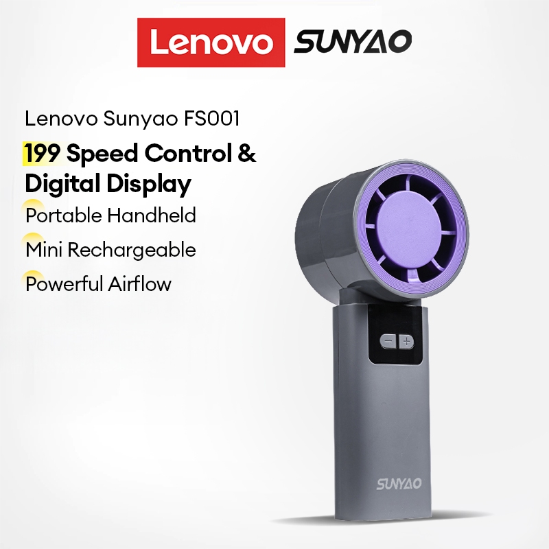 Quạt cầm tay Lenovo SUNYAO FS001 Quạt Mini có thể sạc lại di động với điều khiển tốc độ và màn hình 