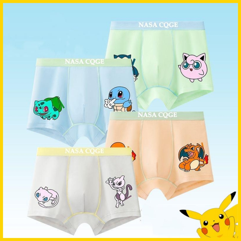 Pokemon Kids Boys Modal Boxer underwear 4pcs Set Bulbasaur Charmander Squirtle Mewtwo Jigglypuff Bre