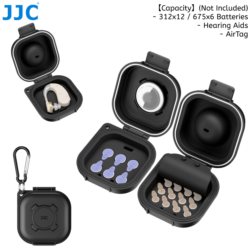 Hộp lưu trữ JJC Tương thích với máy trợ thính & Pin 312 675, Vỏ cứng có khe lưu trữ AirTag cho 12 kí