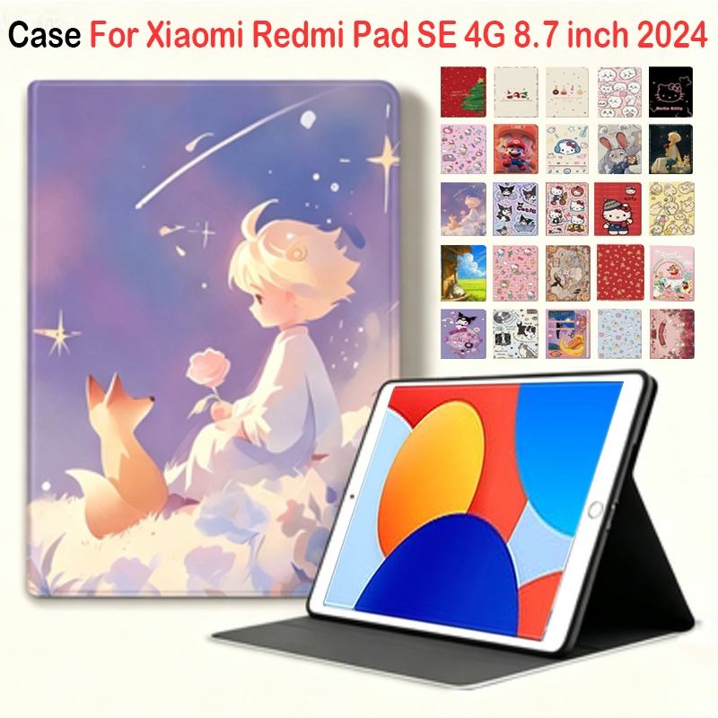 Dành Cho Xiaomi Redmi Pad SE 4G 8.7 inch 2024 Mới Hoạt Hình Dễ Thương Anime Da PU Gấp Đứng Flip Cove