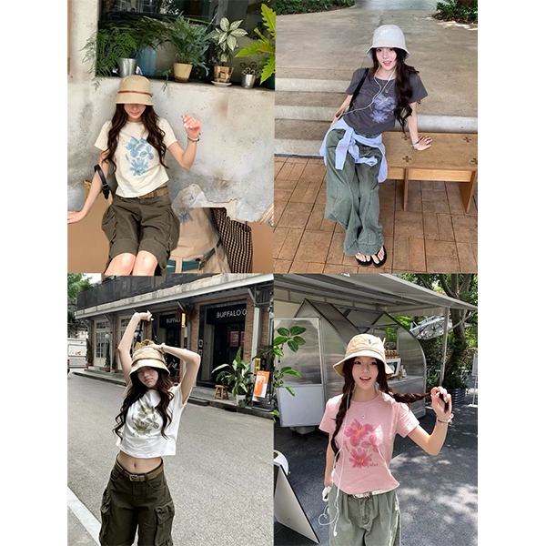 Áo thun ngắn tay in hoa cổ điển dành cho nữ 6218