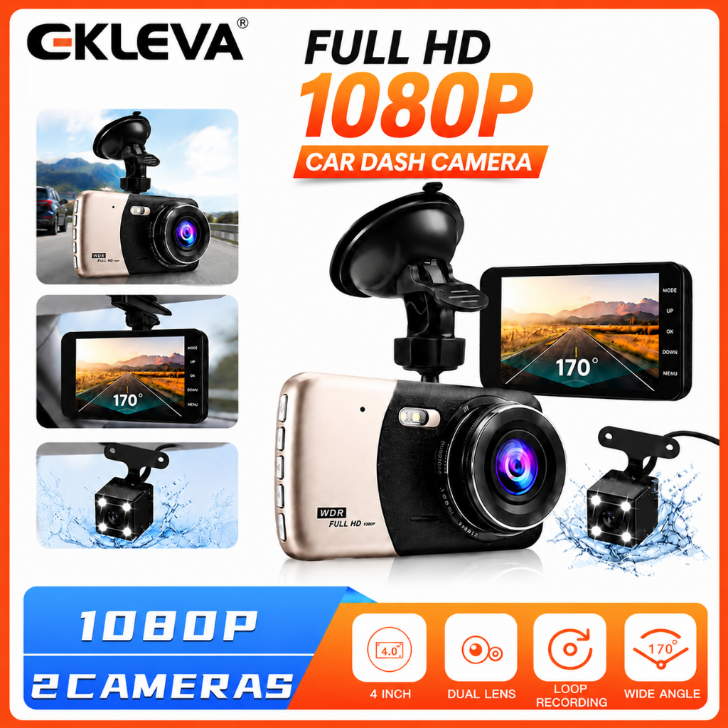 EKLEVA Camera Hành Trình Màn Hình 4 inch Trước Và Sau HD Cho Xe Hơi