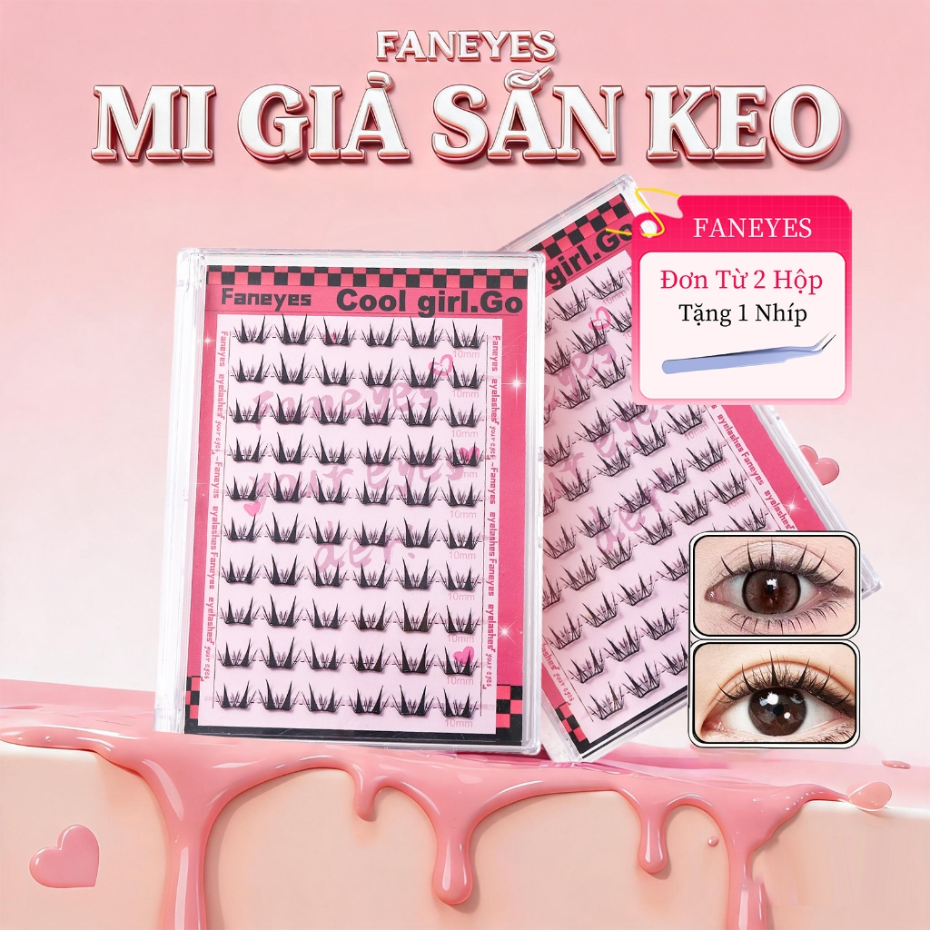 FANEYES Mi giả sẵn keo Tự Nhiên Cong Dày Có Dải Keo Sẵn Dễ Mang Nhiều Kiể Phù Hợp Mọi Dịp Ôm Sát Mắt
