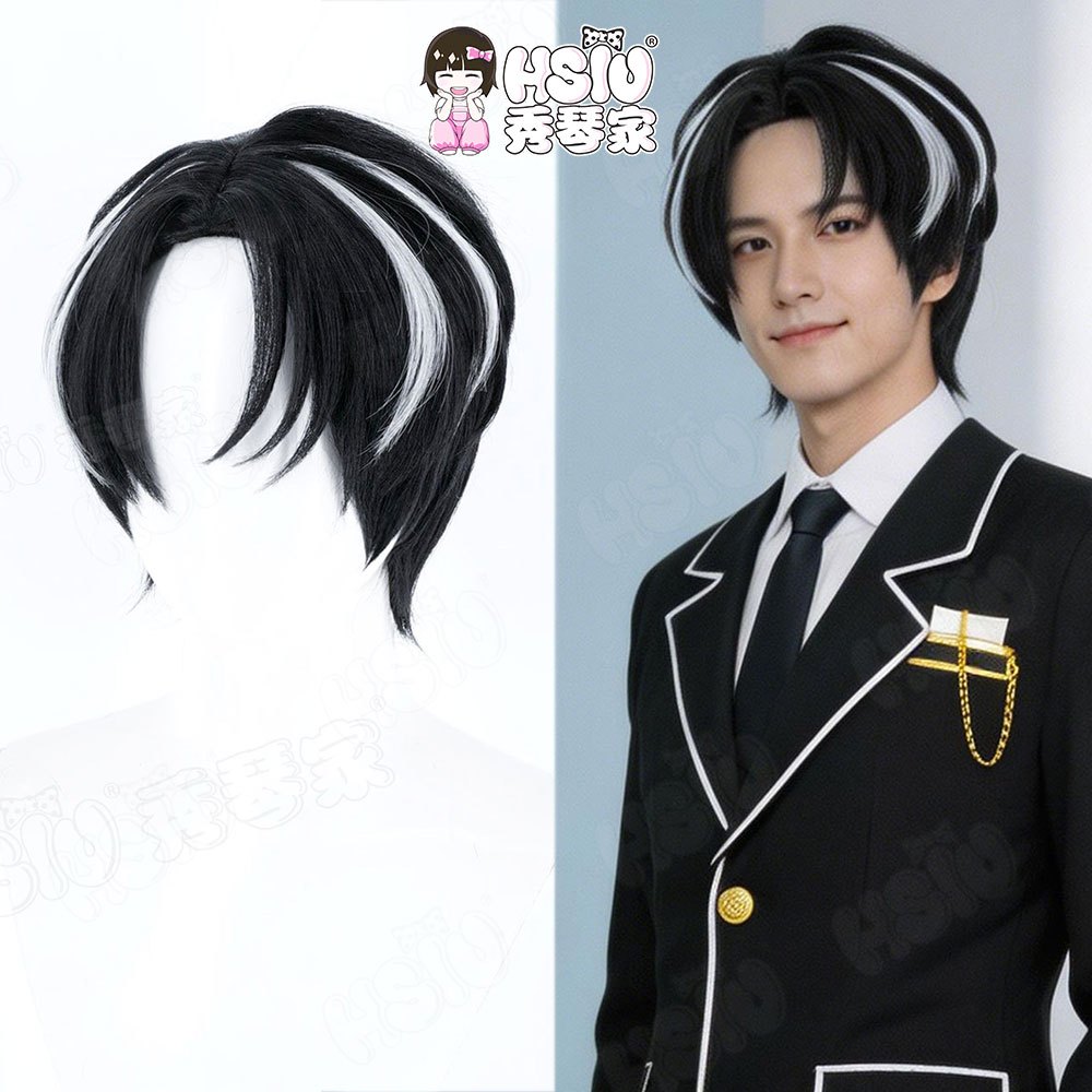 Yi Sang Cosplay Tóc Giả HSIU 30cm Đen Trắng Phối Tóc Ngắn Chịu Nhiệt Tóc Giả + Mũ Trò Chơi Limbus Co