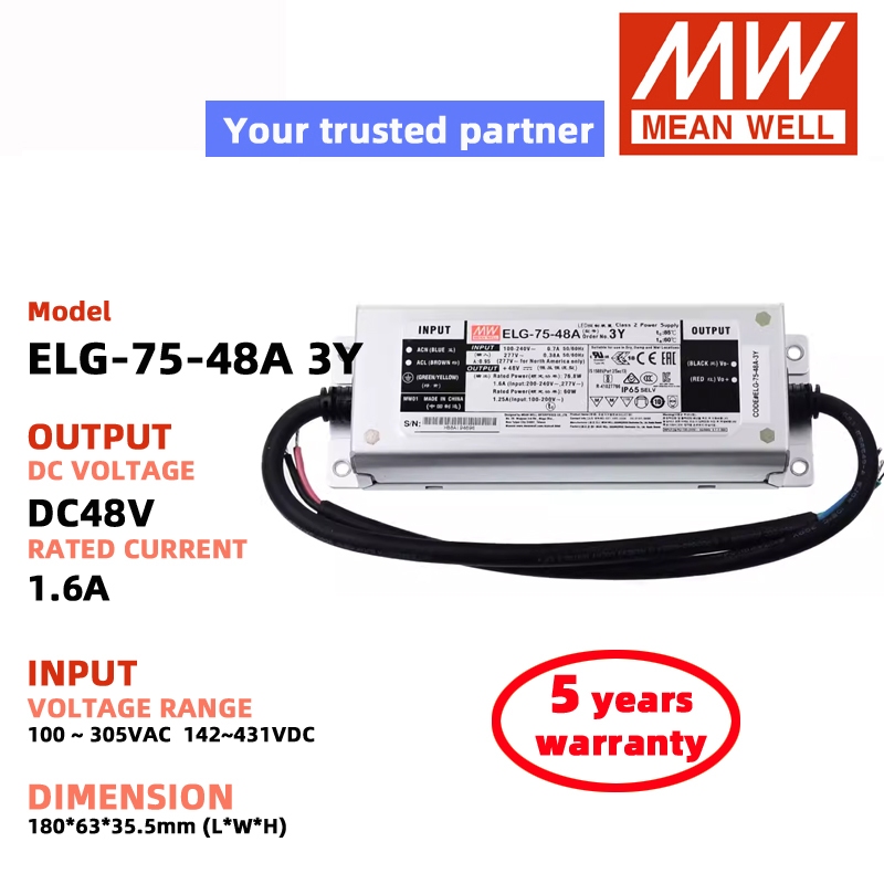 MEAN WELL ELG-75-12A 3Y ELG-75-24A 3Y ELG-75-48A 3Y DC48V 1.6A Bộ nguồn chuyển mạch Meanwell DC nguồ