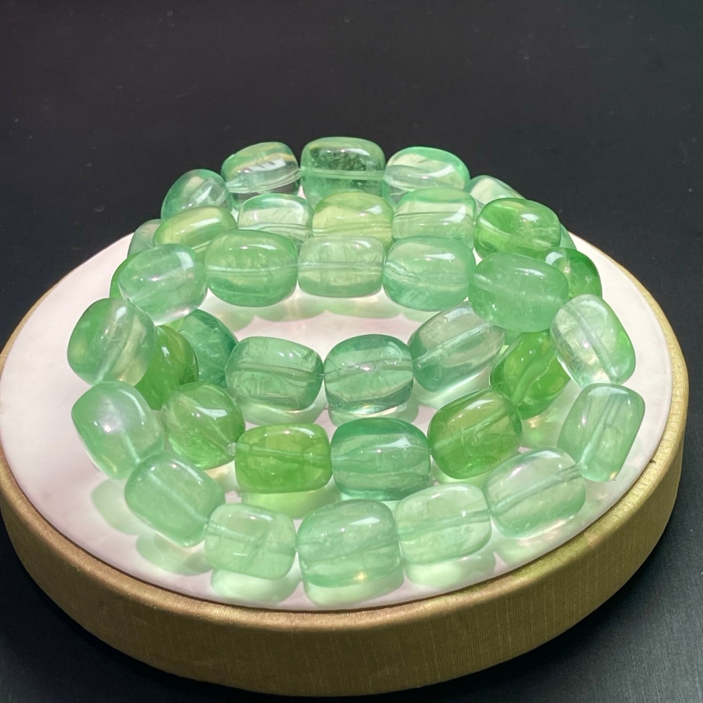 Ưu Đãi Đặc Biệt Cao Cấp Pha Lê Trắng Mặt Hạt Thùng Xanh Fluorite Phù Hợp Vòng Tay Vòng Tay Fluorite 