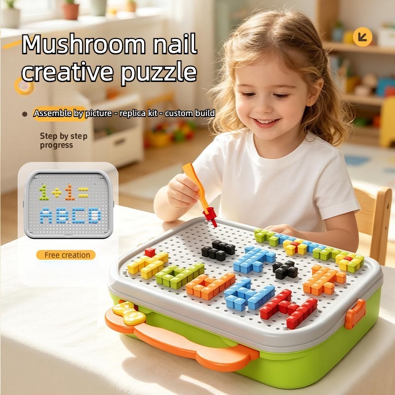 Câu đố ba chiều Chèn móng tay nấm vui nhộn Câu đố sáng tạo DIY Lắp ráp giáo dục trẻ em