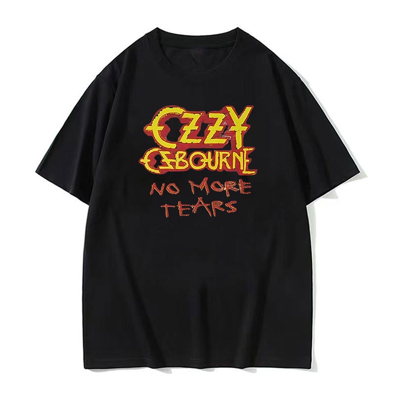 Vintage Ozzy Osbourne Không Còn Nước Mắt Ban Nhạc Rock In Logo Áo nam Cotton Đen Tay Ngắn Kim Loại N