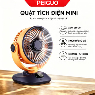 【TẶNG MÁY XÔNG HƯƠNG】Quạt Tích Điện Để Bàn Dung Lượng Xoay Tự Động Pin Lớn Siêu Bền Màn Hình LED Lồng Quạt 22cm