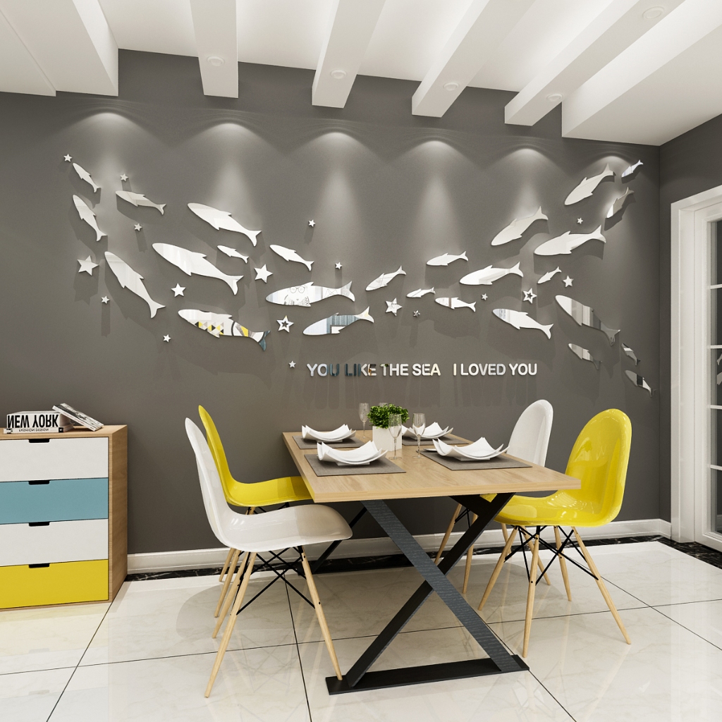 Ocean Fish Group 3d Dán Trang Trí Nhà Cửa Sáng Tạo Pha Lê Dán