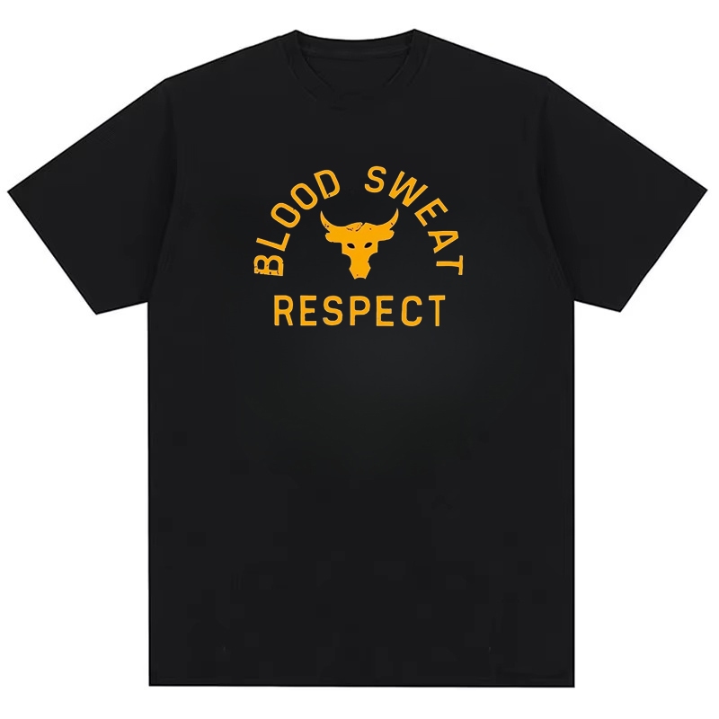 Project Rock Blood Sweat Respect Pattern Thời trang nam Áo thun Cotton nguyên chất Hombre hàng đầu