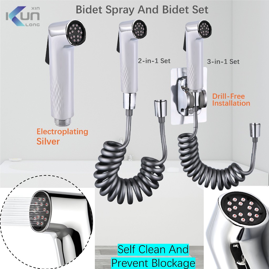 Xinkunlong Mạ Bạc Tự Làm Sạch Bình Xịt Bidet Không Khoan Bộ Bidet Vệ Sinh Bộ Bidet