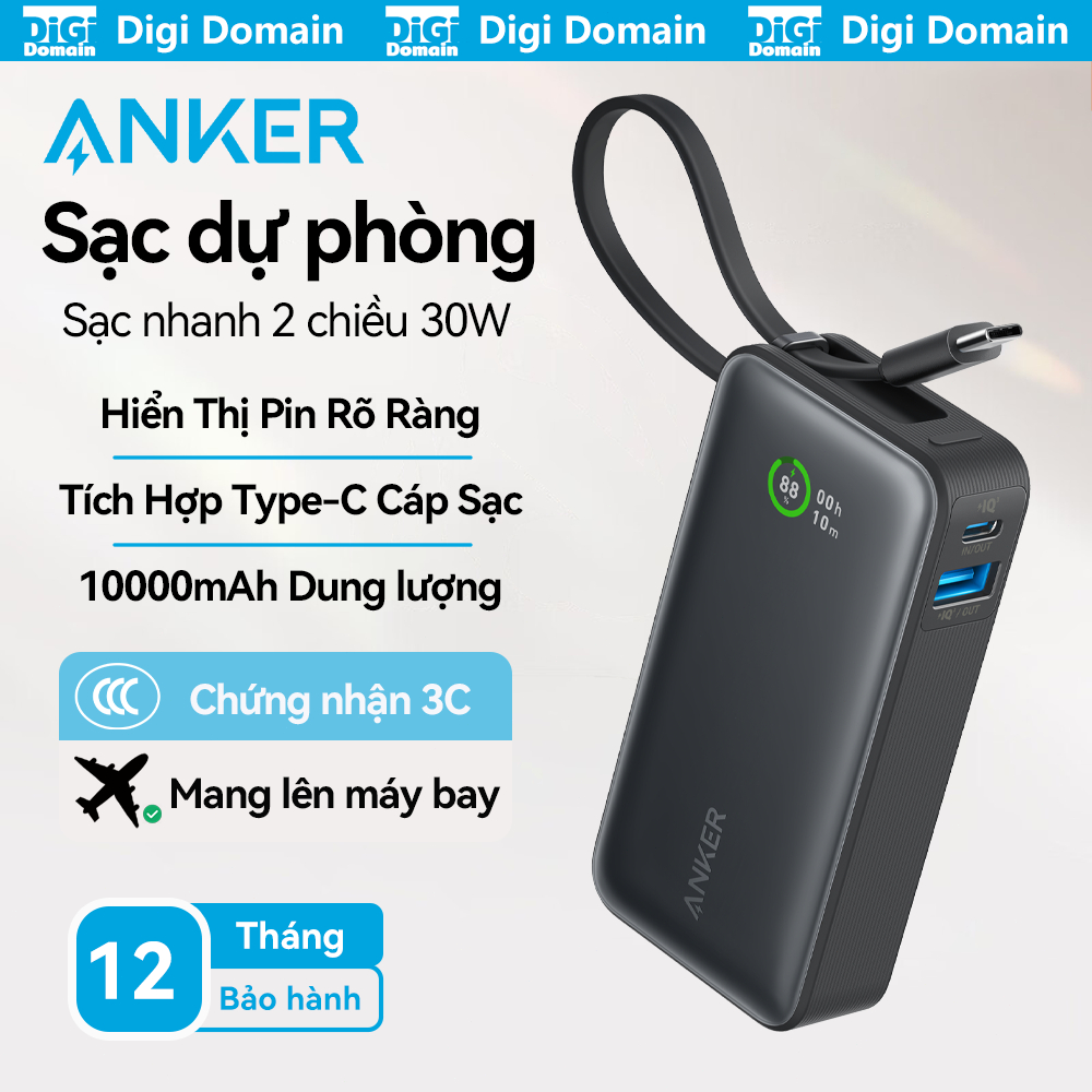 Anker Nano Power Bank, Bộ sạc di động 10.000mAh có cáp USB-C tích hợp, Sạc 30W, Maxfor iPhone 17 / 1