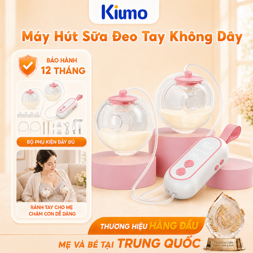 Kiumo Máy Hút Sữa Điện Tử Rảnh Tay 5 Chế Độ 16 Cấp Độ Pin 1500mAh 180ml x 2 Phụ Kiện Đầy Đủ
