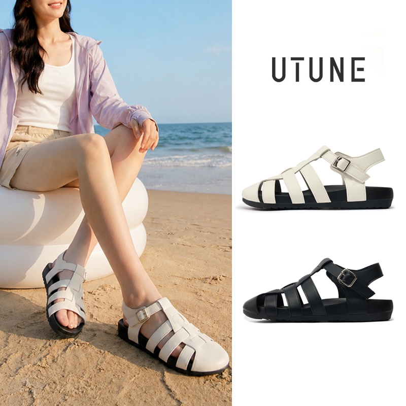 UTUNE sandal La Mã nữ da PU thoáng khí có khóa điều chỉnh chống trượt nhẹ đế mềm đi biển đi chơi dép