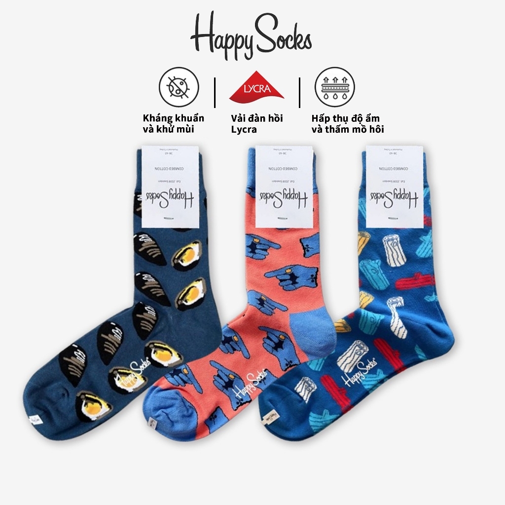 Happy Socks Tất Vớ Nam Hợp Thời Trang Cotton Crew Socks Hàu