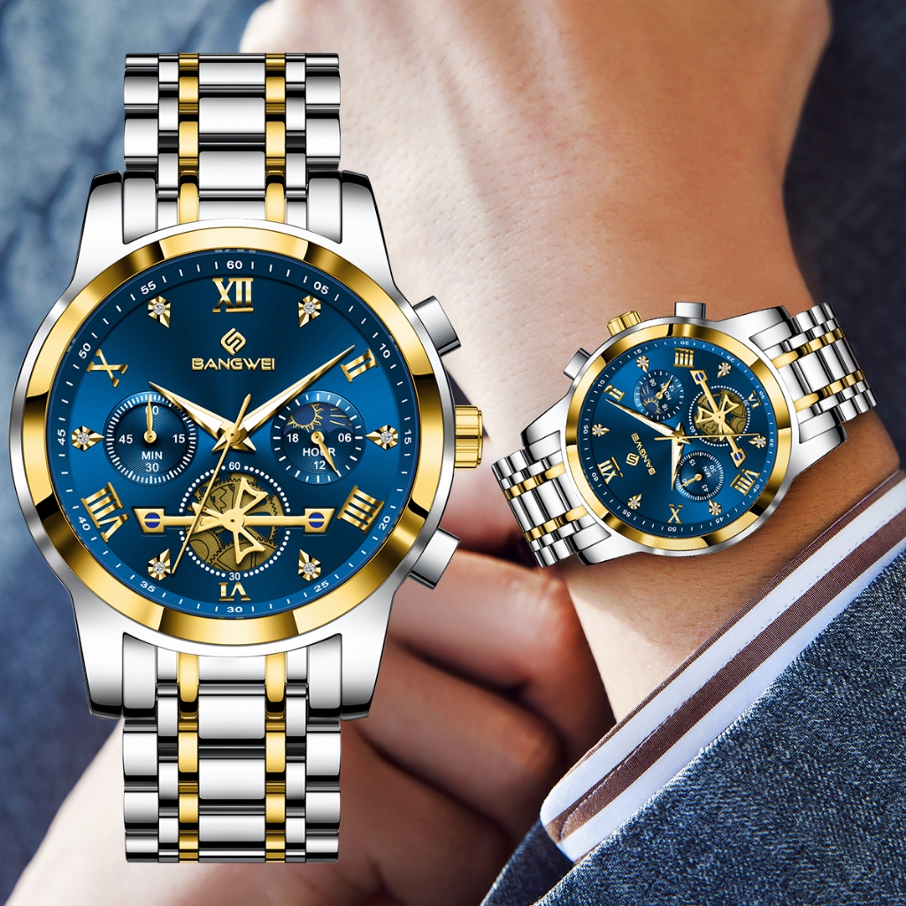 Lịch nam LIGE Đồng hồ chống nước phát sáng Đồng hồ Chronograph bằng thép không gỉ
