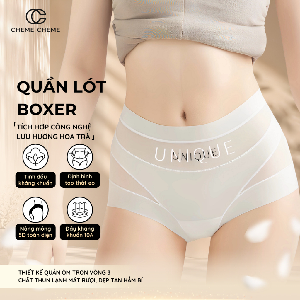 Quần Lót Boxer Cạp Trung – Che Bụng Mỡ Dưới – Tinh Dầu Camellia – Liền Mạch