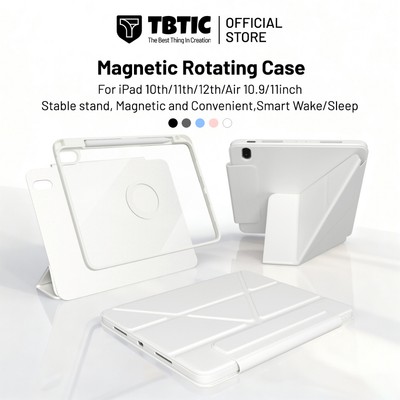 Ốp lưng iPad TBTIC cho iPad có thể xoay 720° và đi kèm nam châm tháo rời, phù hợp với iPad 12th 2026, iPad Gen 11 A16  2025, iPad 10th 10.9 inch các model A3354, A3355, A3356, A2696, A2757, A2777, A3162, và đi kèm hộp bút chuyên dụng cho máy tính bảng