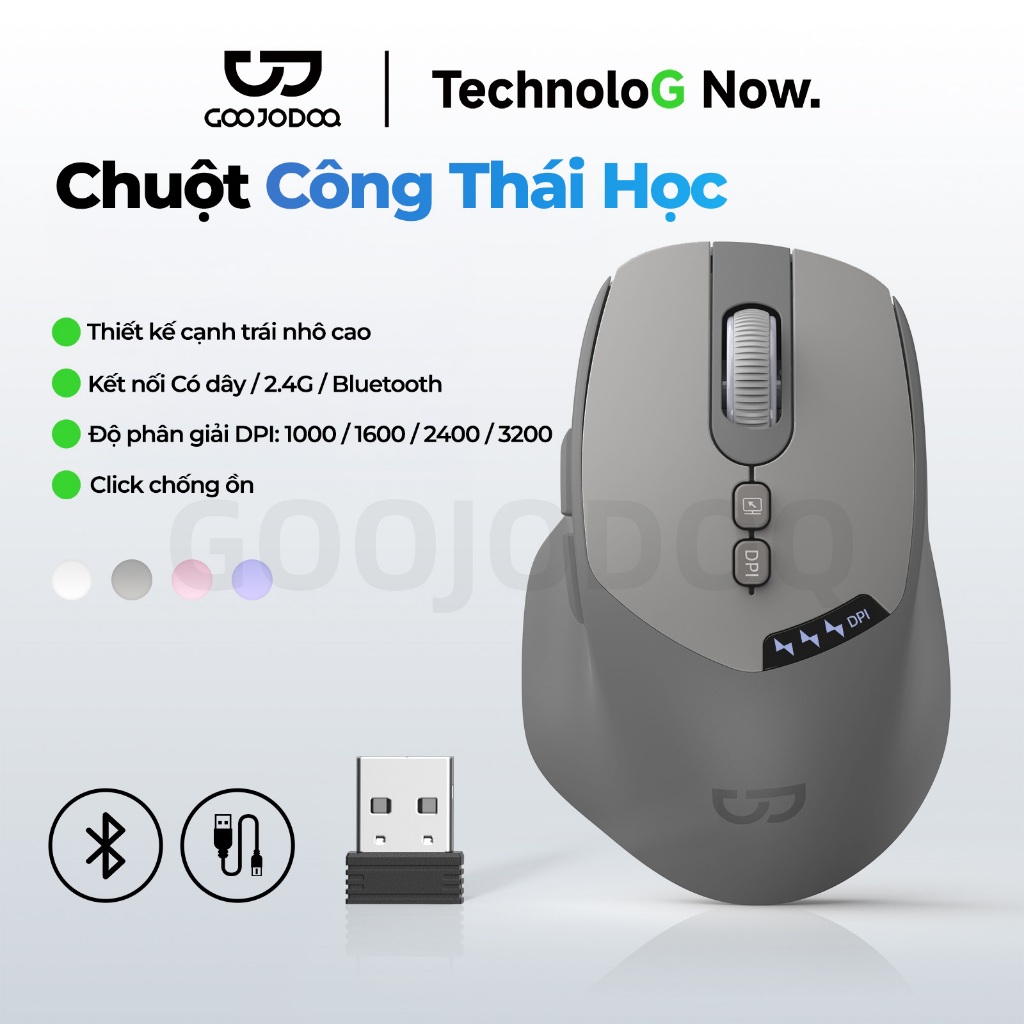 GOOJODOQ Chuột Công Thái Không Dây Bluetooth 2.4GHz Có Dây Tuổi Thọ Pin Dài Im Lặng Cho laptop Máy Tính Bảng | BigBuy360 - bigbuy360.vn