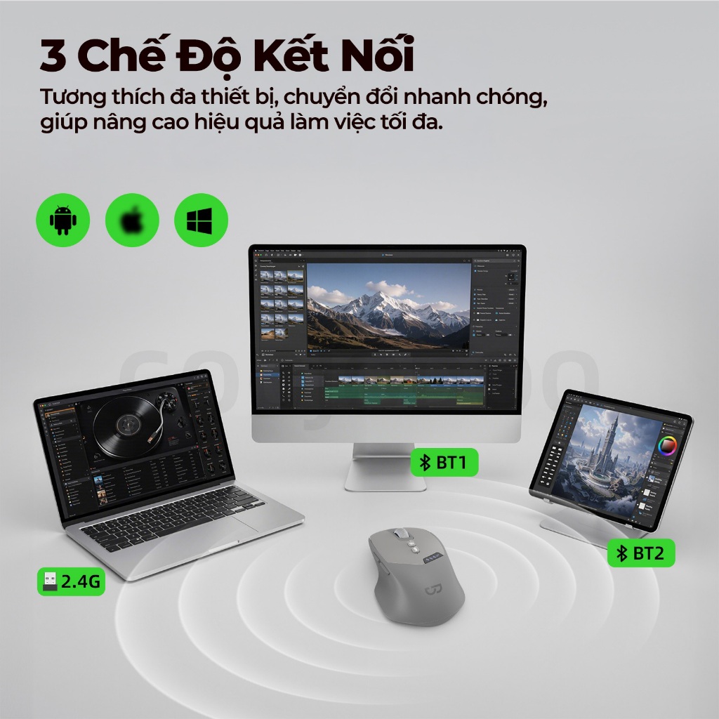 GOOJODOQ Chuột Công Thái Không Dây Bluetooth 2.4GHz Có Dây Tuổi Thọ Pin Dài Im Lặng Cho laptop Máy Tính Bảng | BigBuy360 - bigbuy360.vn