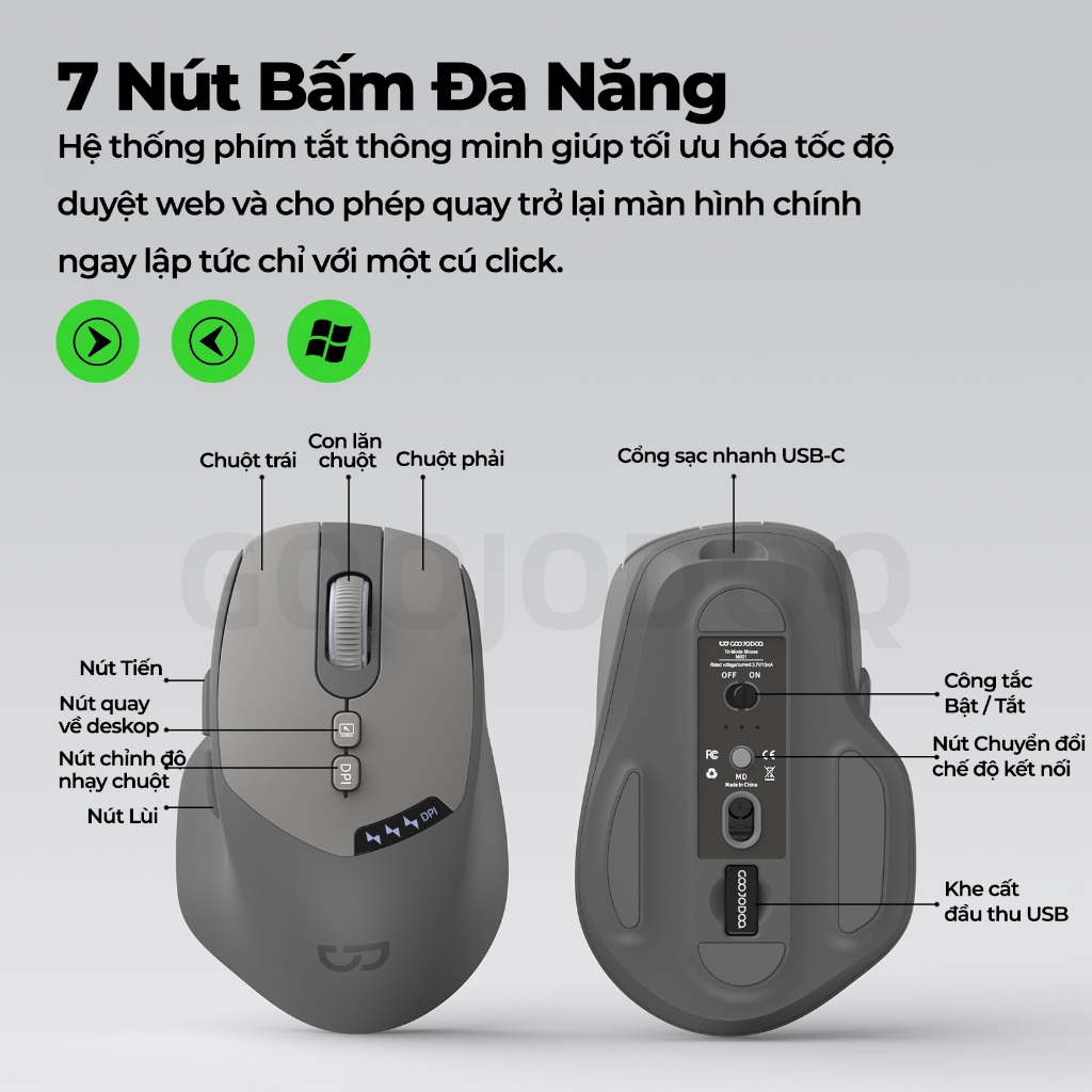 GOOJODOQ Chuột Công Thái Không Dây Bluetooth 2.4GHz Có Dây Tuổi Thọ Pin Dài Im Lặng Cho laptop Máy Tính Bảng | BigBuy360 - bigbuy360.vn
