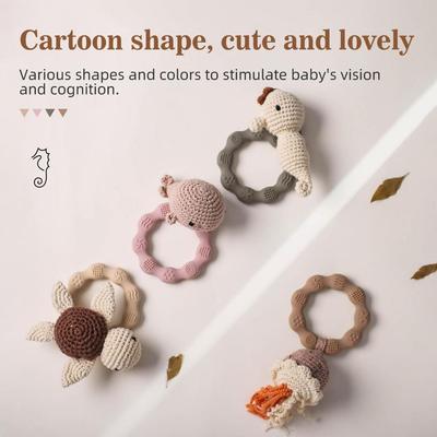 Móc thủ công Động vật đại dương cho bé Miếng dán lục lạc, Vòng silicon cấp thực phẩm Đồ chơi nhai giác quan có chuông tích hợp, Đồ chơi mọc răng cho trẻ sơ sinh 0-12 tháng
