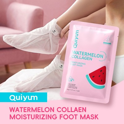 Mặt nạ chân Collagen dưa hấu QUIYUM 40g – Dưỡng ẩm sâu, Làm mềm chân thô, Thiết kế đeo được với Niacinamide & Axit Hyaluronic