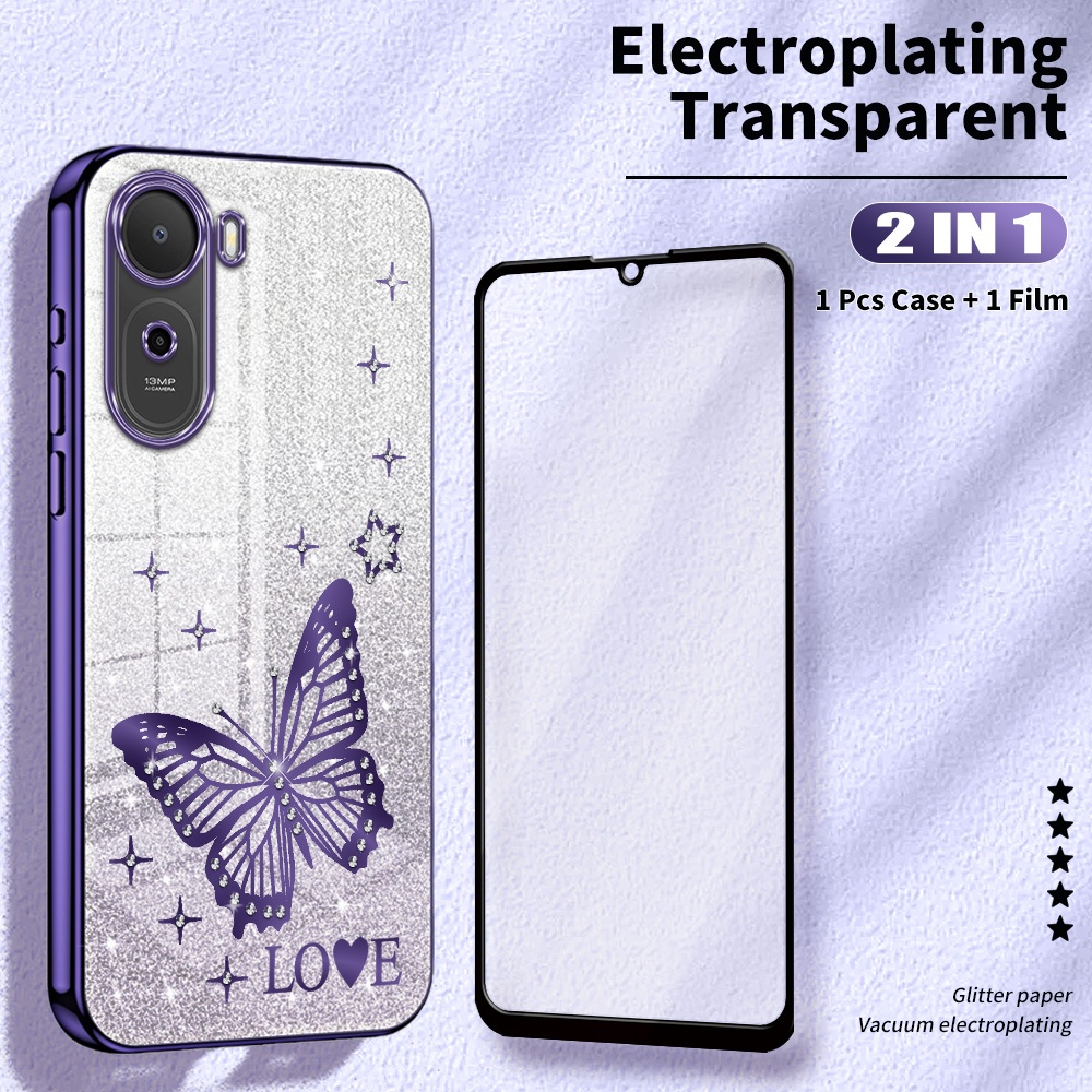 Ốp 2 Trong 1 Cho POCO C81 C81 Pro Ốp Điện Thoại Pha Lê Lấp Lánh Sang Trọng Mạ Điện Với Màng Bảo Vệ G