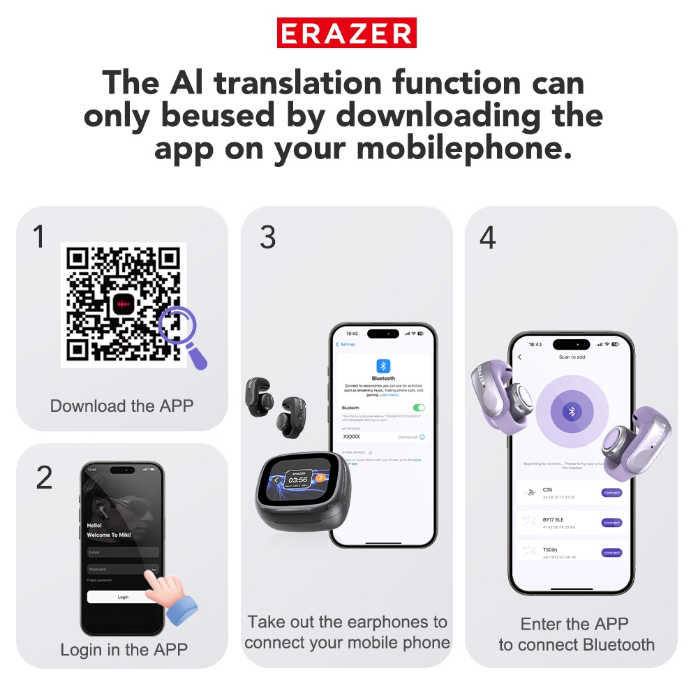 Tai nghe dịch thuật Lenovo ERAZER XF28 AI AI AI Tai nghe dịch ngôn ngữ thông minh Bluetooth 6.0 Cuộc gọi thoại công nghệ Bluetooth mới | BigBuy360 - bigbuy360.vn