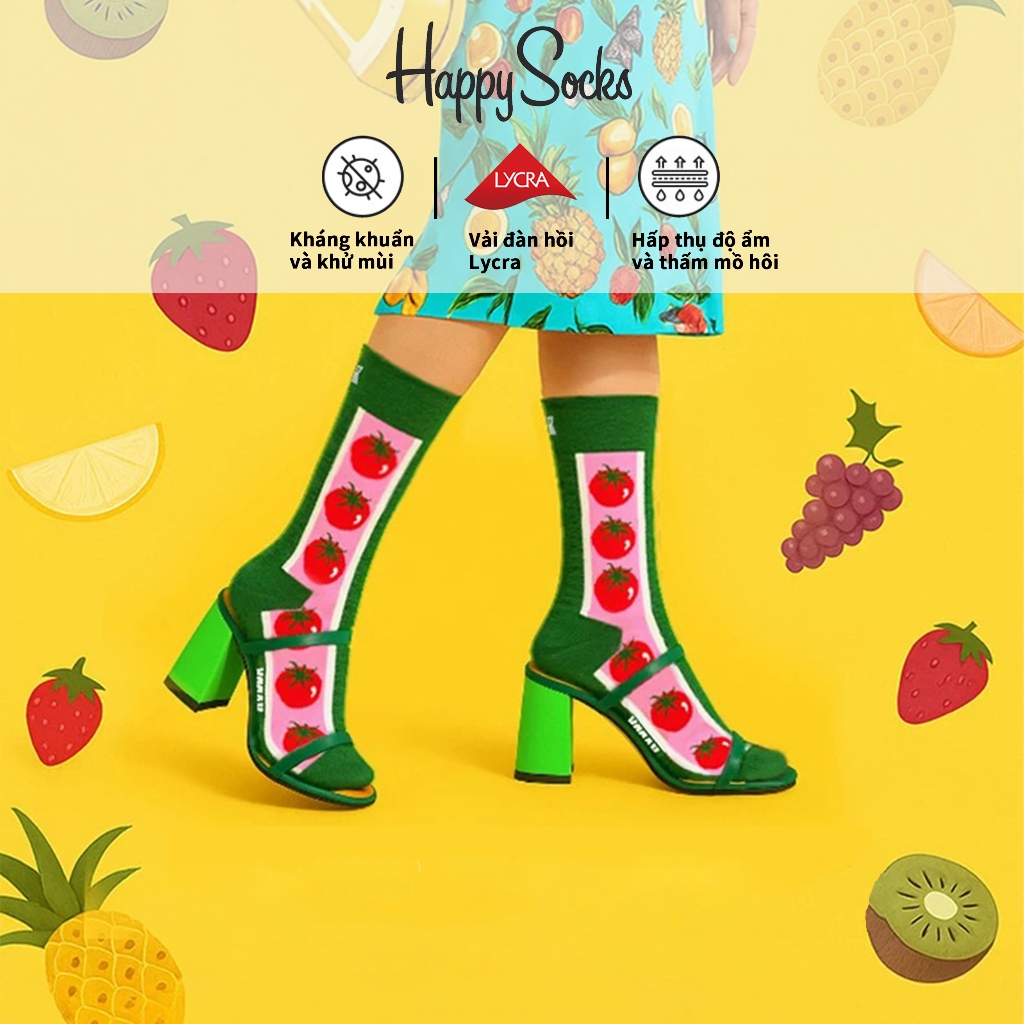 Happy Socks Tất Vớ Nữ Dễ Thương Cotton Crew Socks Cà Chua