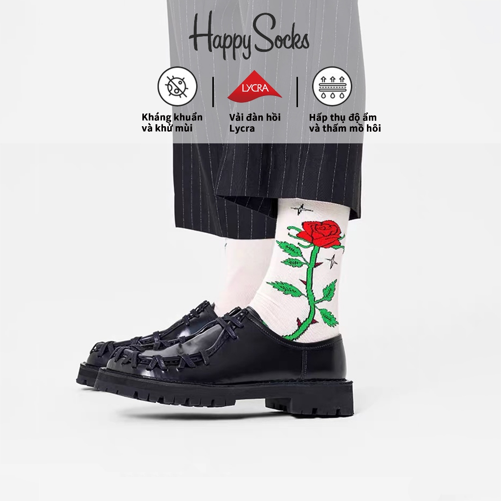 Happy Socks Tất Vớ Nữ Dễ Thương Cotton Crew Socks Hoa Hồng