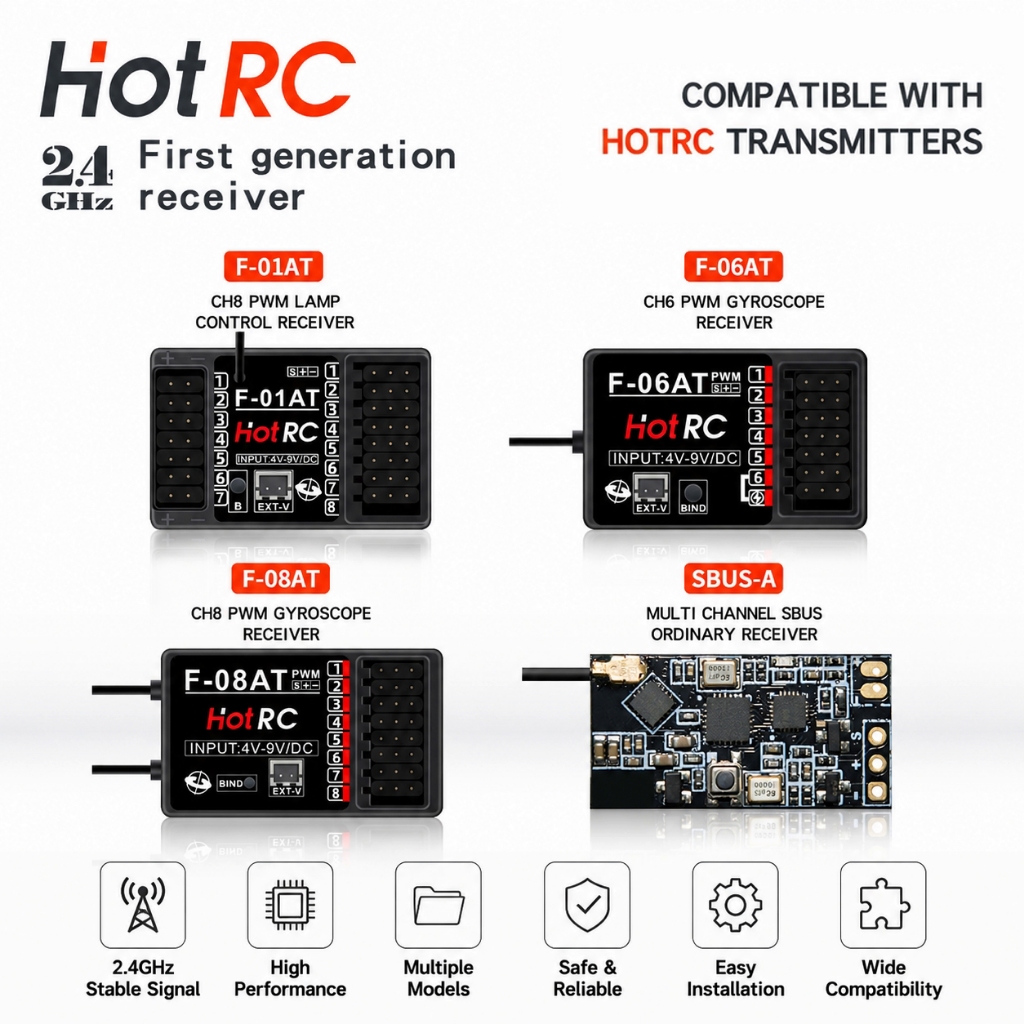 HOTRC 2.4Ghz F-04A F-06A F-08A F-01A F-04AT F-06AT F-08AT F-01AT có đèn con quay hồi chuyển Bộ thu R